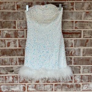 12th Tribe Anastasia White Blue Pink Sequin Mini Dress